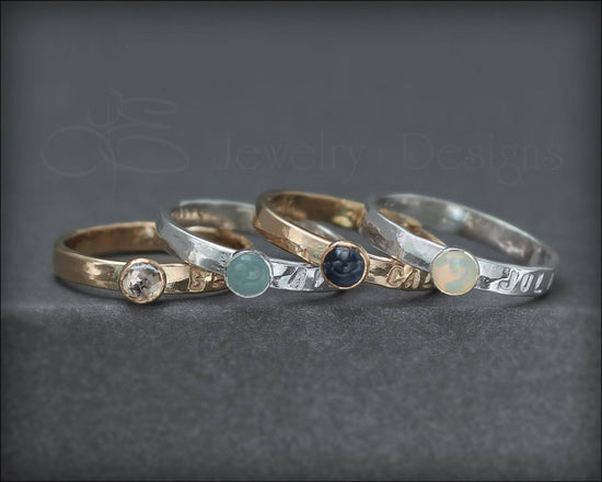 Hand Stamped Gemstone Stacking Ring - LE Jewelry Designs