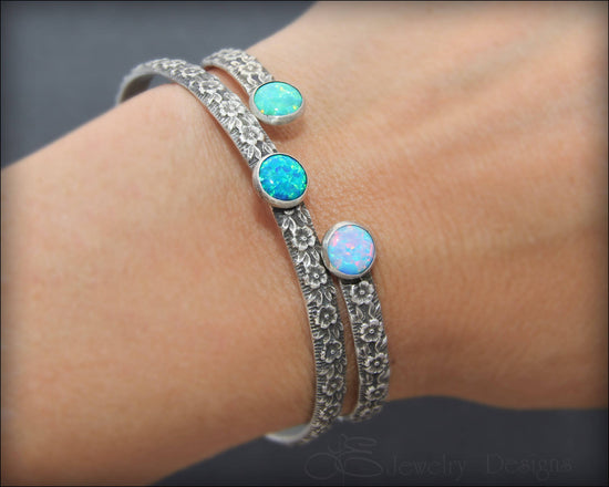 Dual Opal Floral Pattern Cuff - LE Jewelry Designs