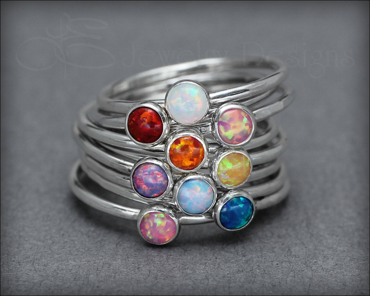 Silver Opal or Birthstone Stacking Ring - LE Jewelry Designs