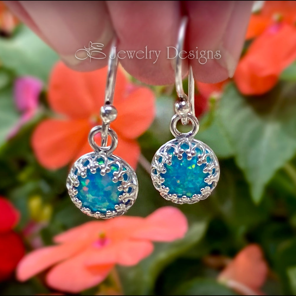 
                  
                    Sterling Silver Gallery Opal Drop Earrings - (8mm) - LE Jewelry Designs
                  
                