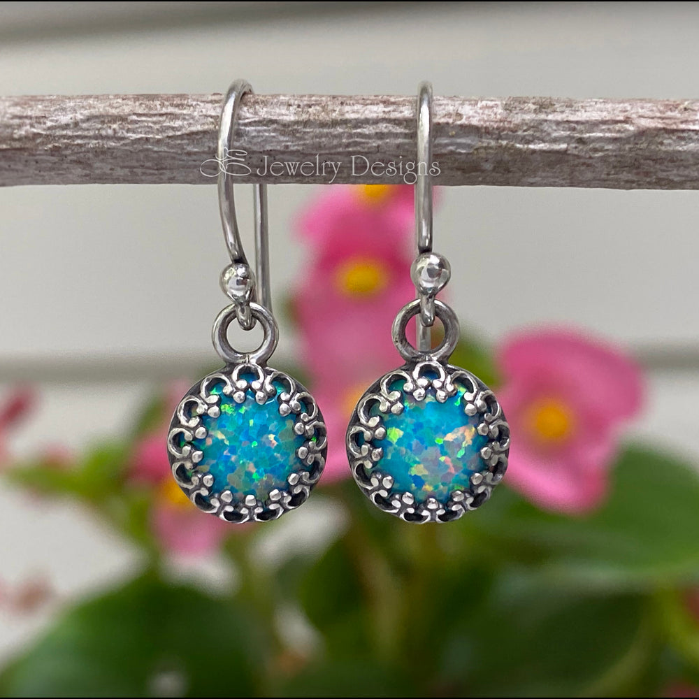 
                  
                    Sterling Silver Gallery Opal Drop Earrings - (8mm) - LE Jewelry Designs
                  
                
