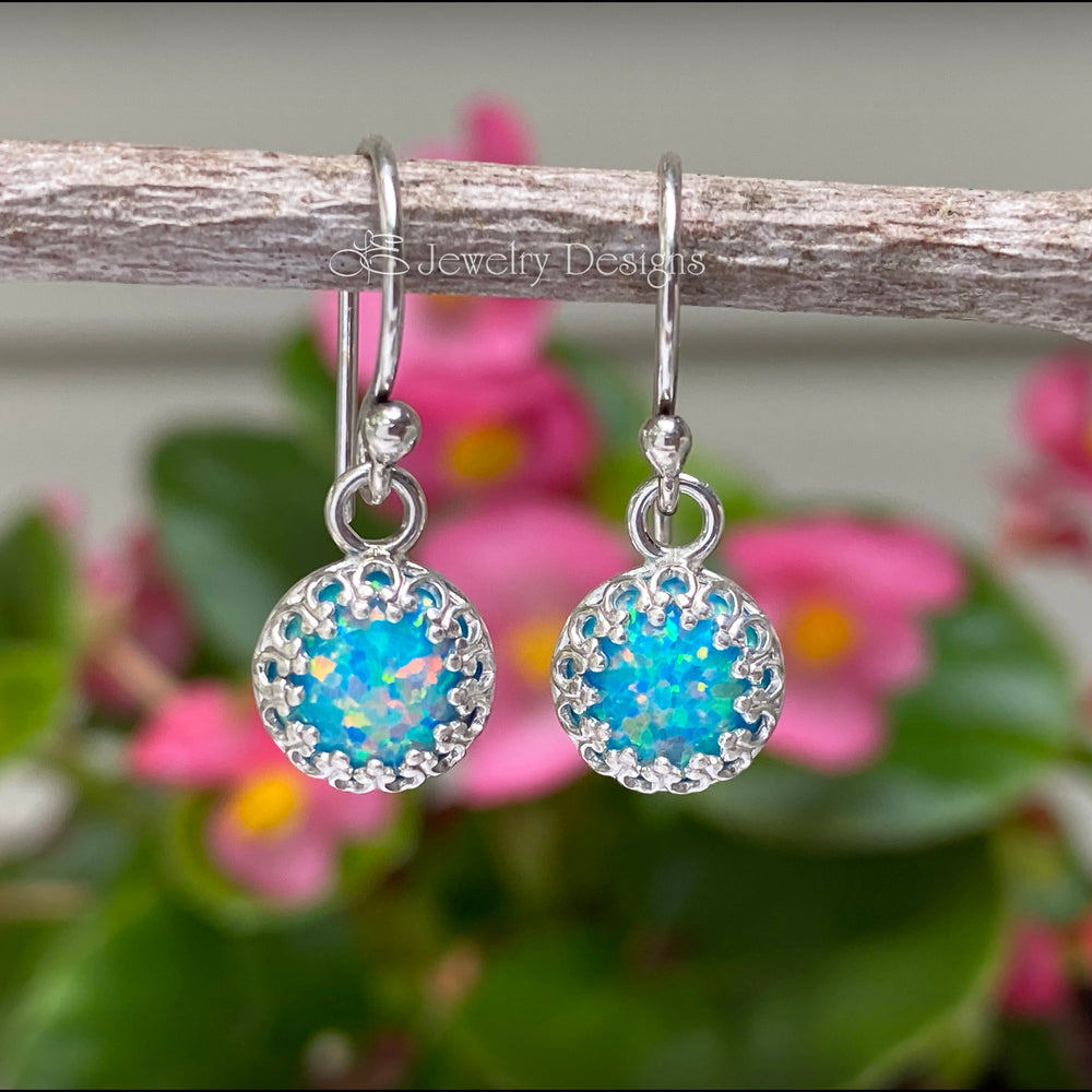 
                  
                    Sterling Silver Gallery Opal Drop Earrings - (8mm) - LE Jewelry Designs
                  
                