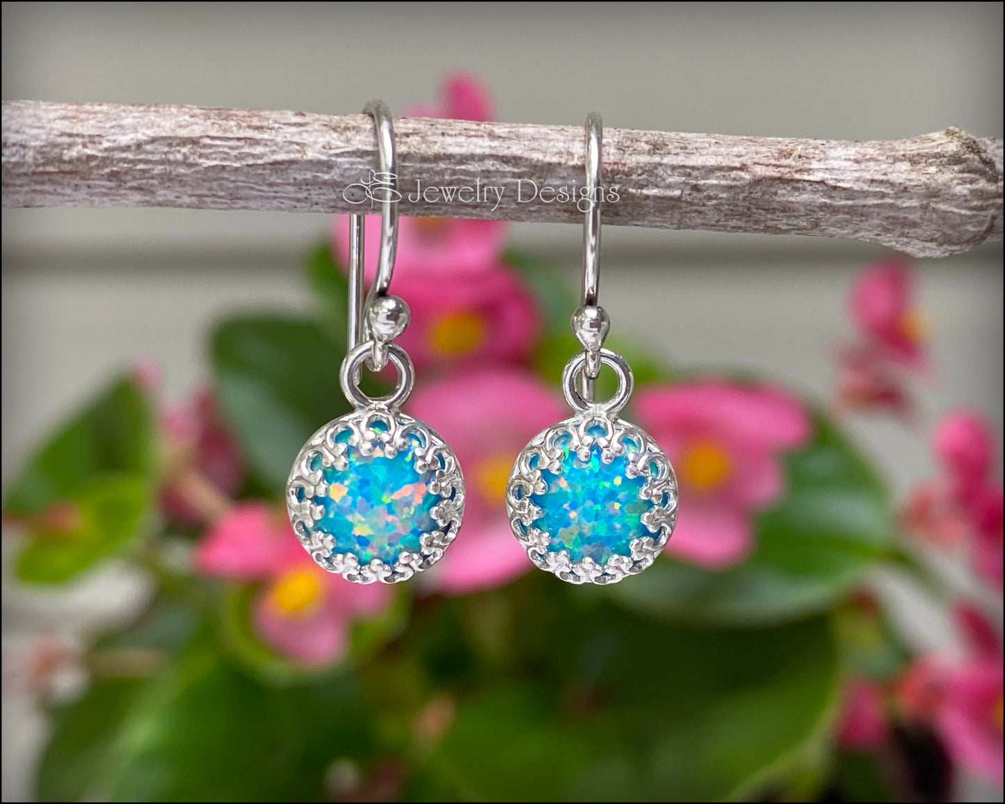 Sterling Silver Gallery Opal Drop Earrings - (8mm) - LE Jewelry Designs