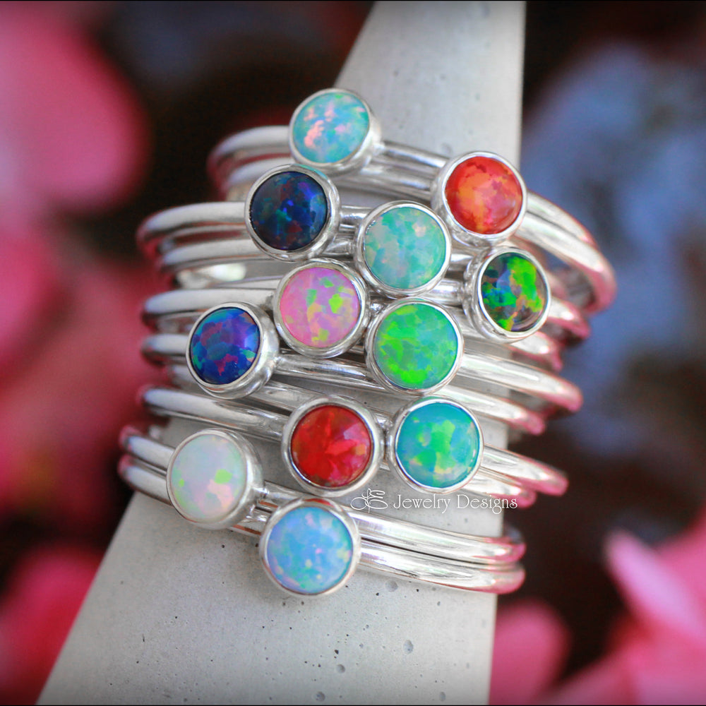 Silver Opal Stacking Ring - (4mm) - LE Jewelry Designs