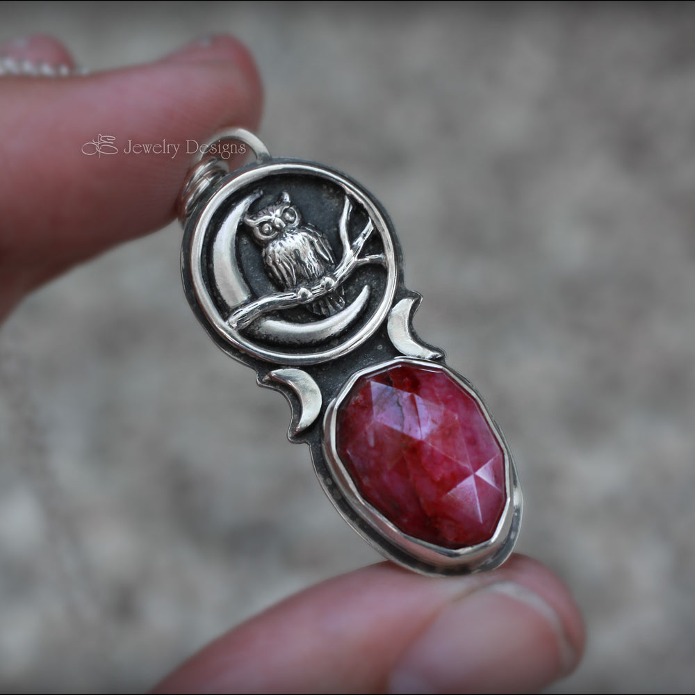 Sterling Silver Owl & Moon Artisan Pendant - LE Jewelry Designs