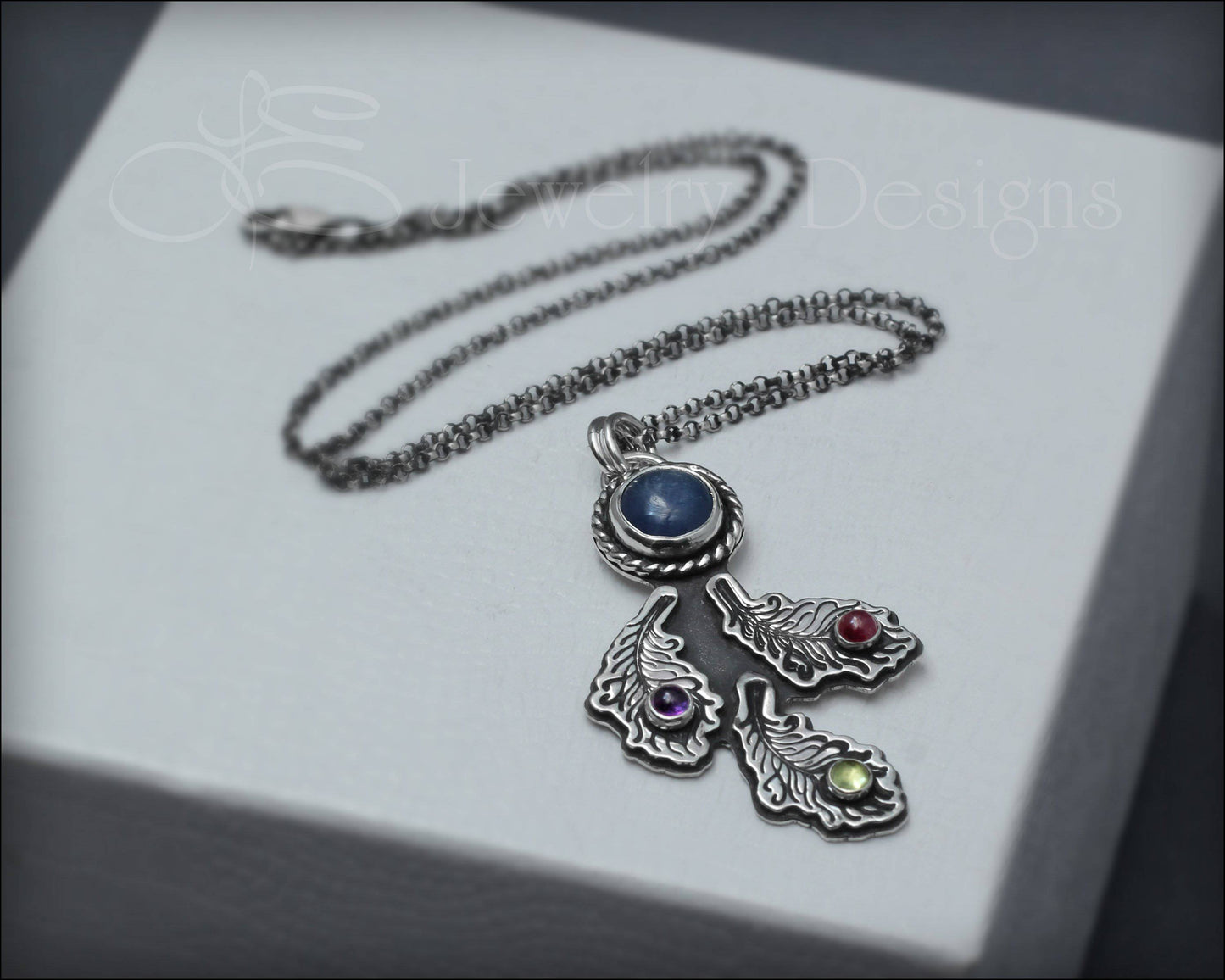 Gemstone Peacock Feather Necklace - LE Jewelry Designs
