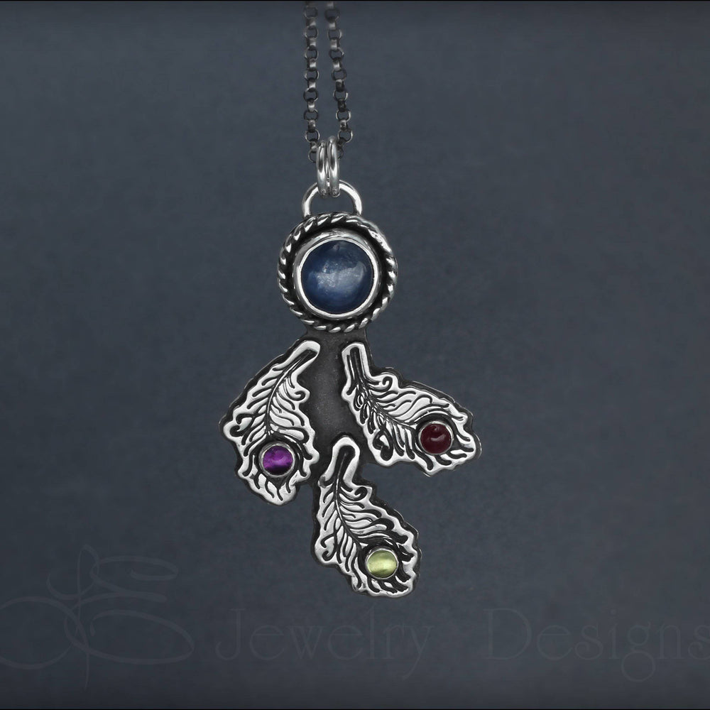 Gemstone Peacock Feather Necklace - LE Jewelry Designs