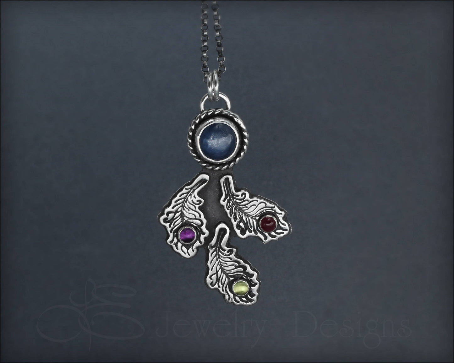 Gemstone Peacock Feather Necklace - LE Jewelry Designs