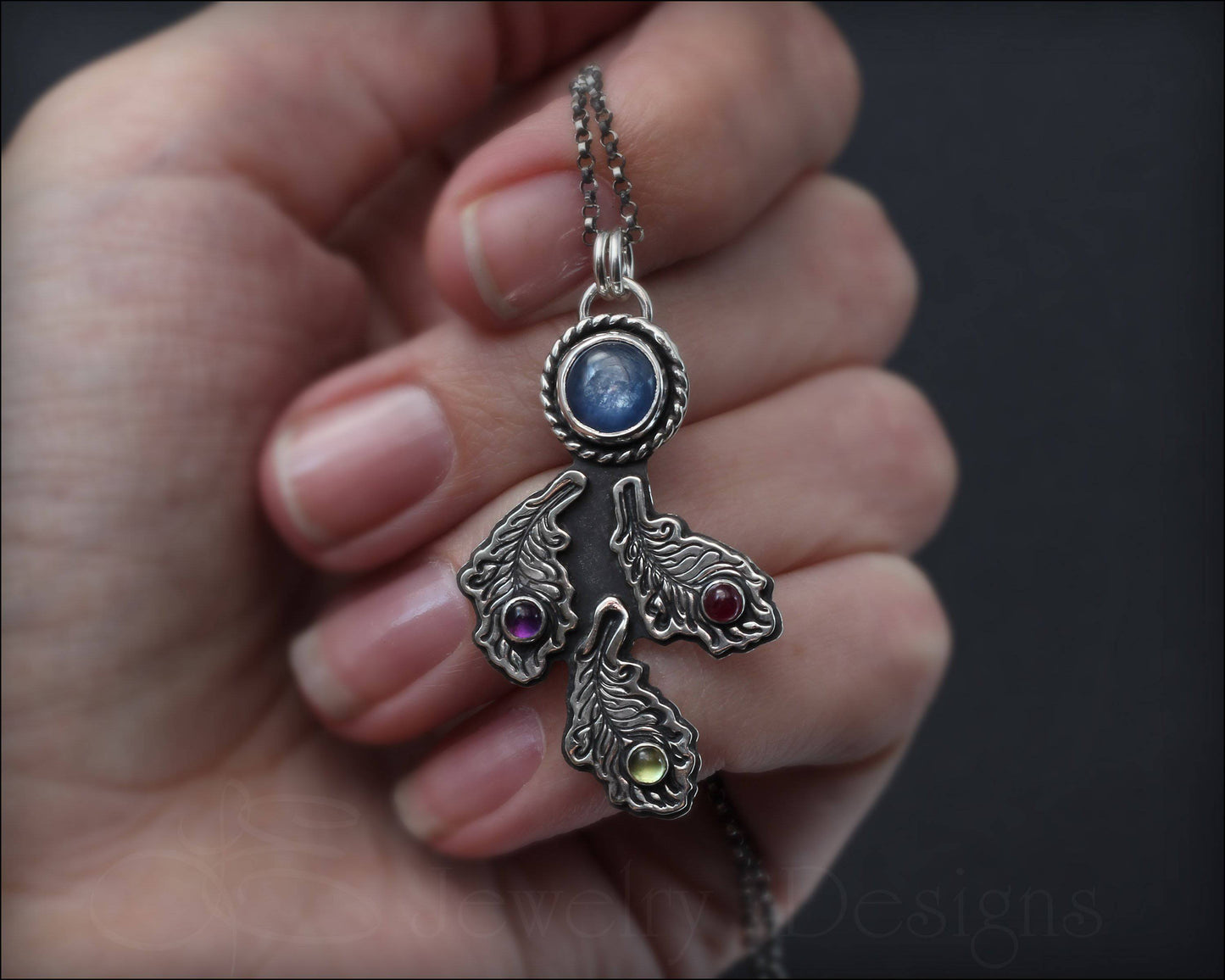 Gemstone Peacock Feather Necklace - LE Jewelry Designs