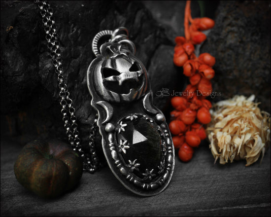 Load image into Gallery viewer, Sterling Silver Pumpkin Obsidian Pendant - LE Jewelry Designs
