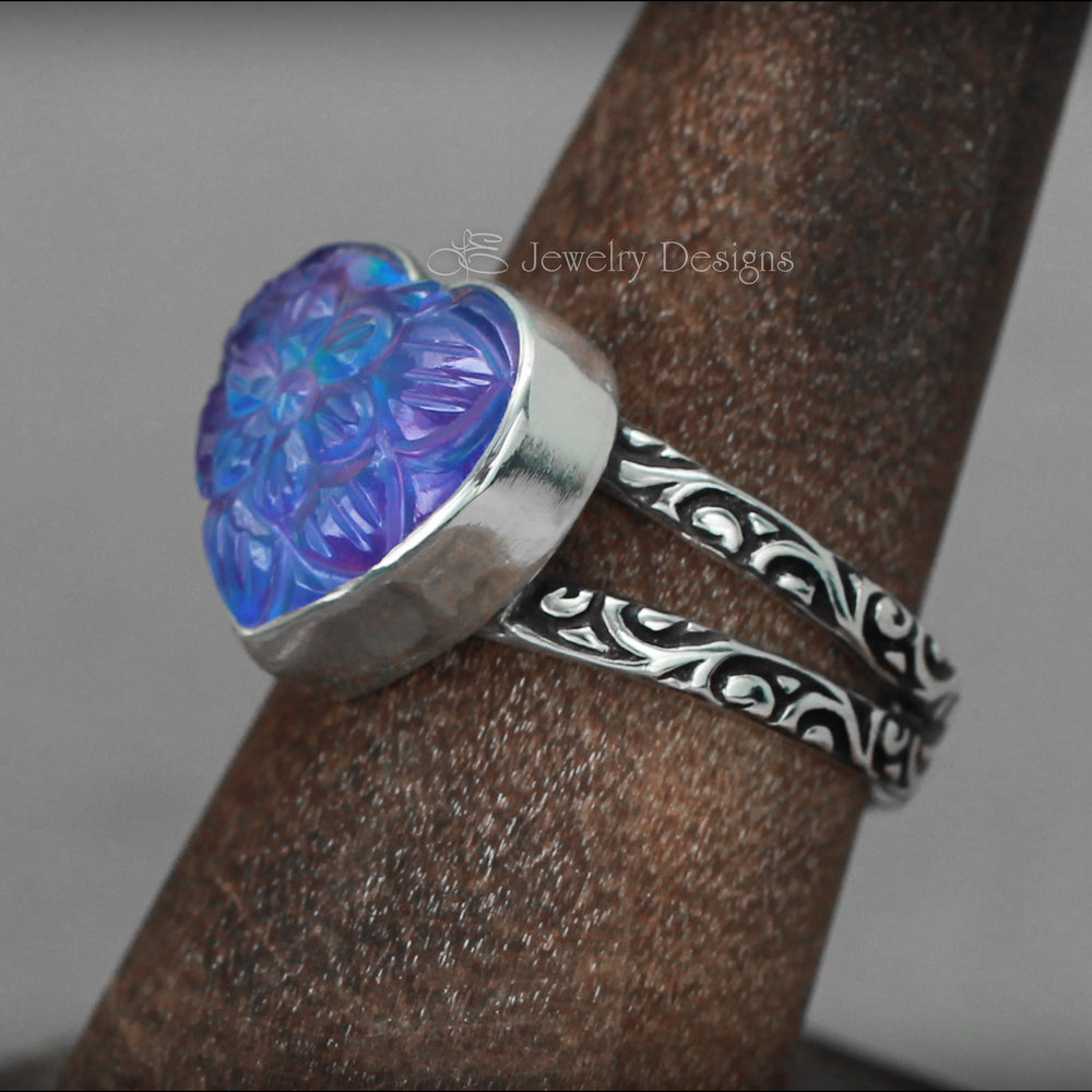 
                  
                    Sterling Carved Aurora Opal Heart Ring - LE Jewelry Designs
                  
                