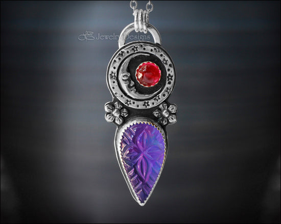 Load image into Gallery viewer, Purple Aurora Opal &amp;amp; Moon Pendant - LE Jewelry Designs
