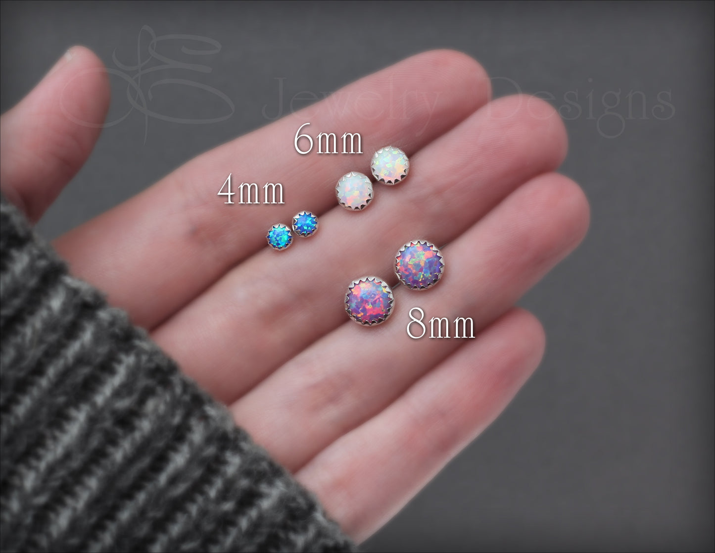 Serrated Opal Stud Earrings (choose size) - LE Jewelry Designs
