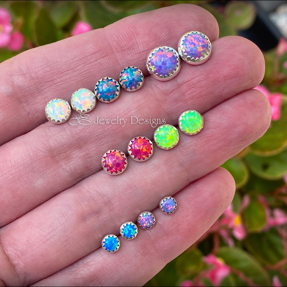Serrated Opal Stud Earrings (choose size) - LE Jewelry Designs