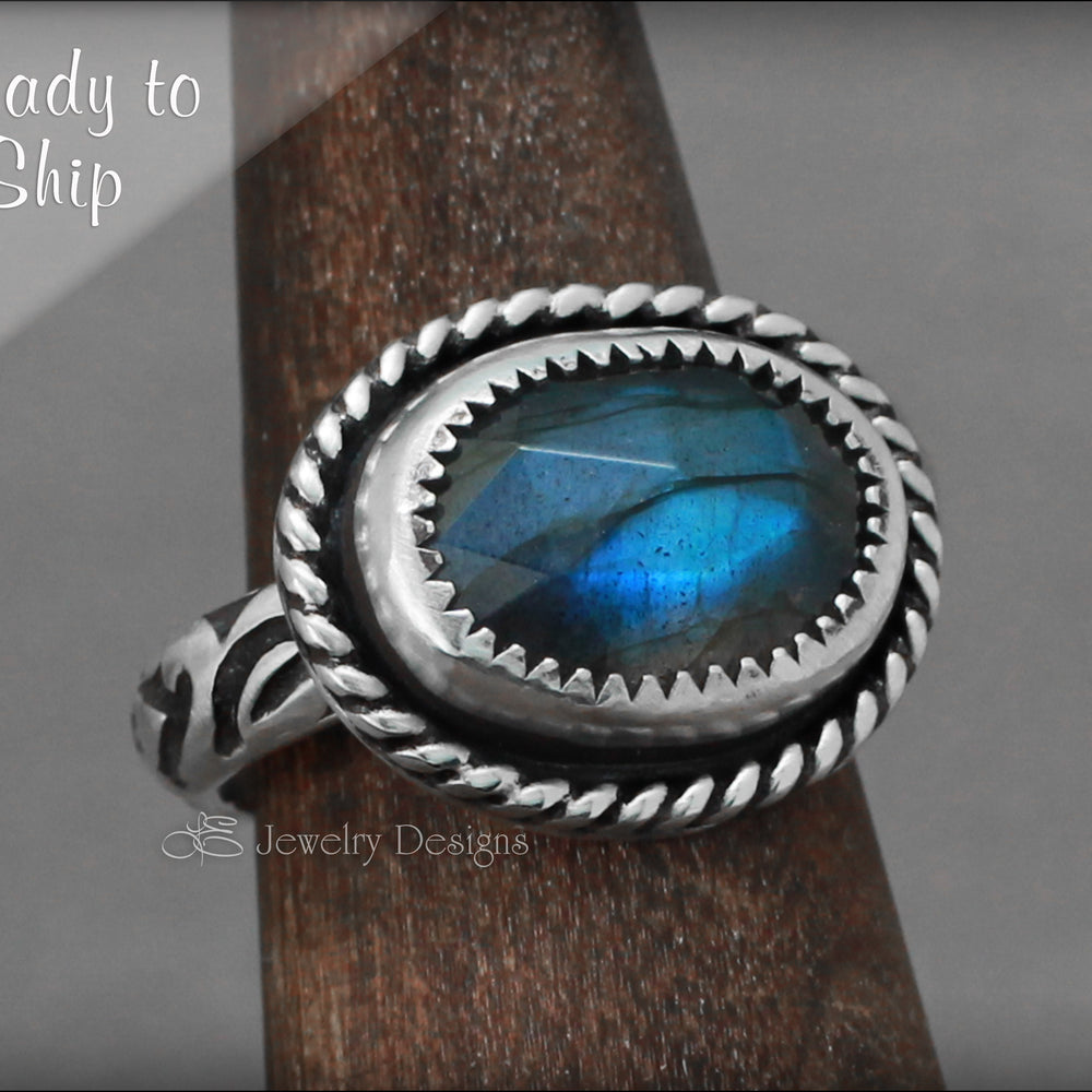
                  
                    Size 5.5 - Sterling Oval Labradorite Ring - LE Jewelry Designs
                  
                