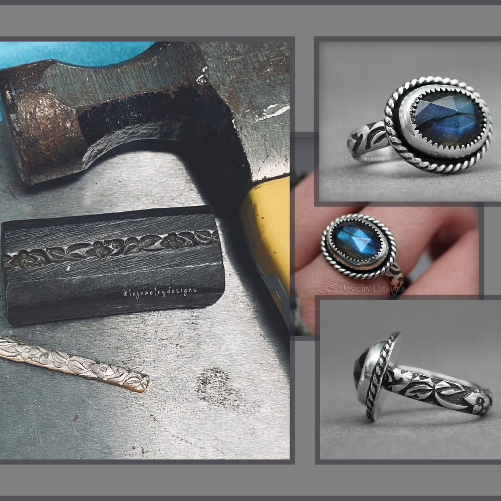 
                  
                    Sterling Oval Rose Cut Labradorite Ring - LE Jewelry Designs
                  
                