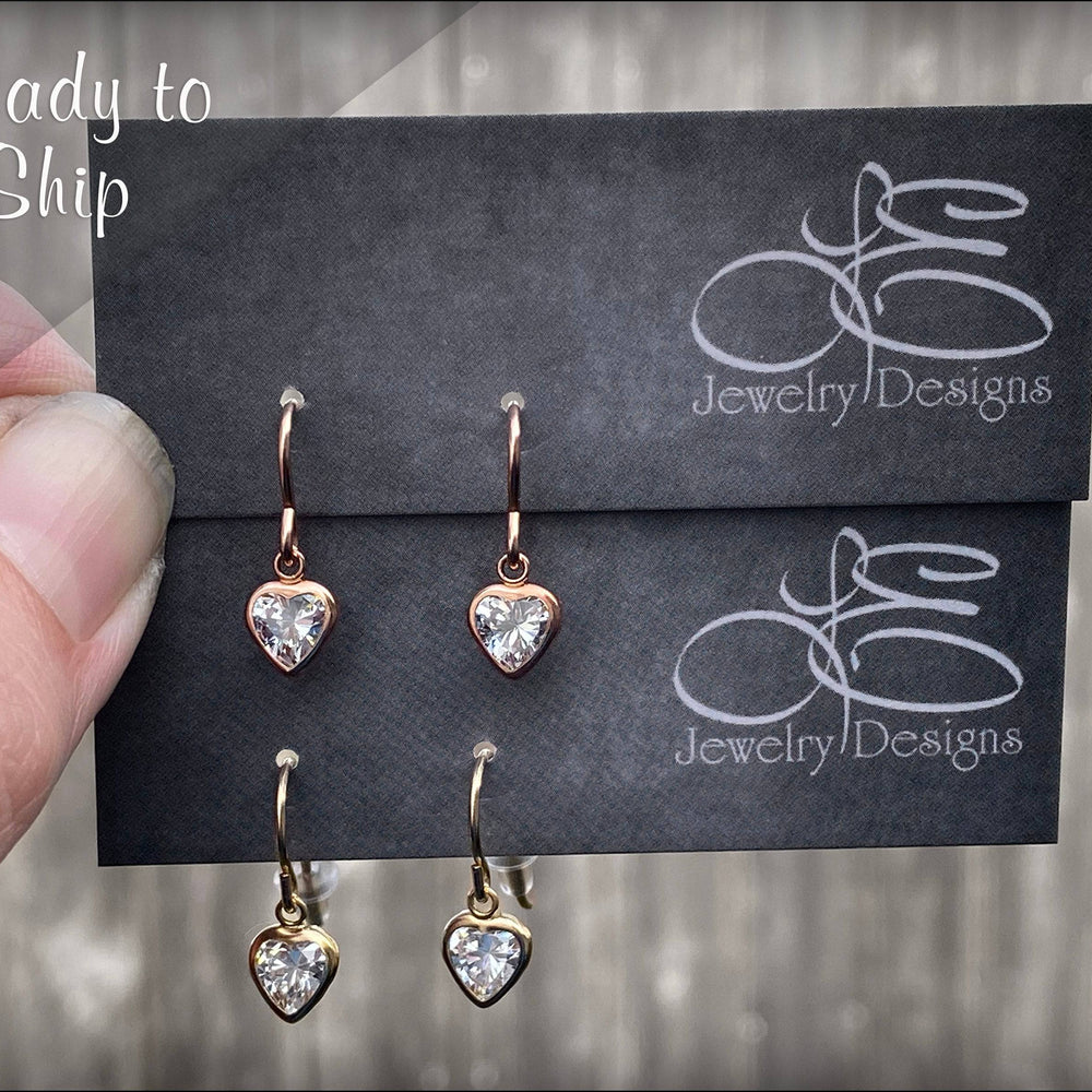 Single Heart Drop Earrings - (yellow or rose gold-filled) - LE Jewelry Designs