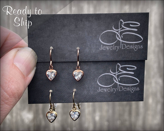 Single Heart Drop Earrings - (yellow or rose gold-filled) - LE Jewelry Designs