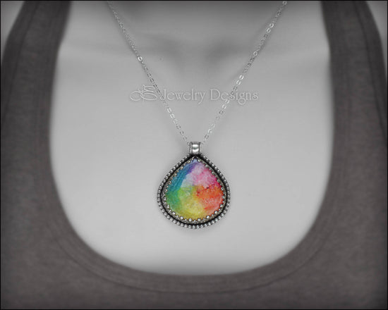 Irregular Shape Natural Rainbow Mystic Quartz Necklace from Black Diamonds  New York