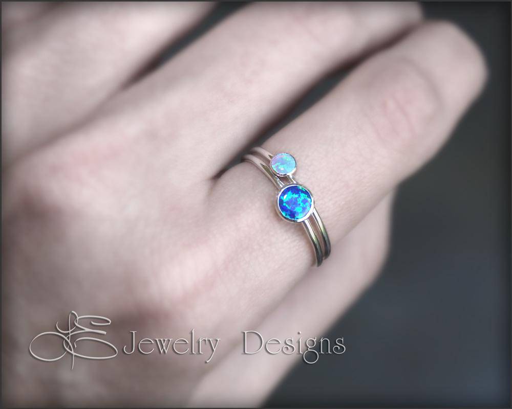 Silver Opal Ring Set - (6mm & 4mm) - LE Jewelry Designs