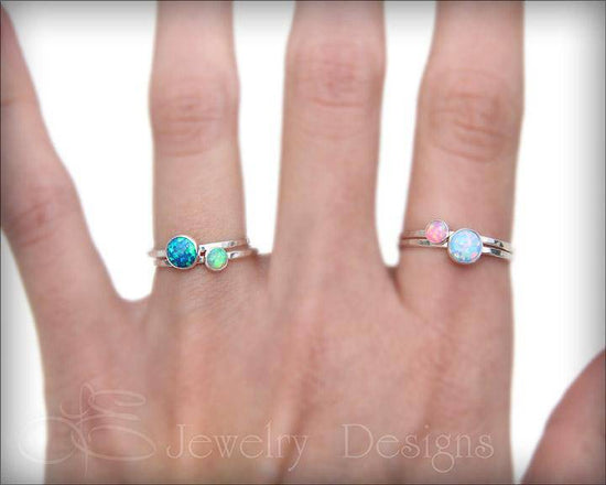 Silver Opal Ring Set - (6mm & 4mm) - LE Jewelry Designs
