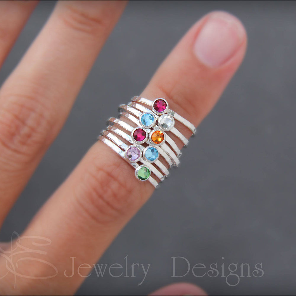 Silver Birthstone or Opal Stacking Ring - LE Jewelry Designs