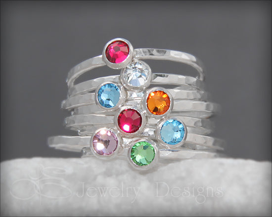 Load image into Gallery viewer, Silver Birthstone Stacking Ring - LE Jewelry Designs
