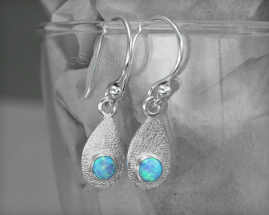 Tiny Sterling Opal Teardrop Earrings - LE Jewelry Designs