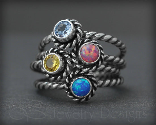 Twisted Rope Birthstone or Opal Ring - LE Jewelry Designs