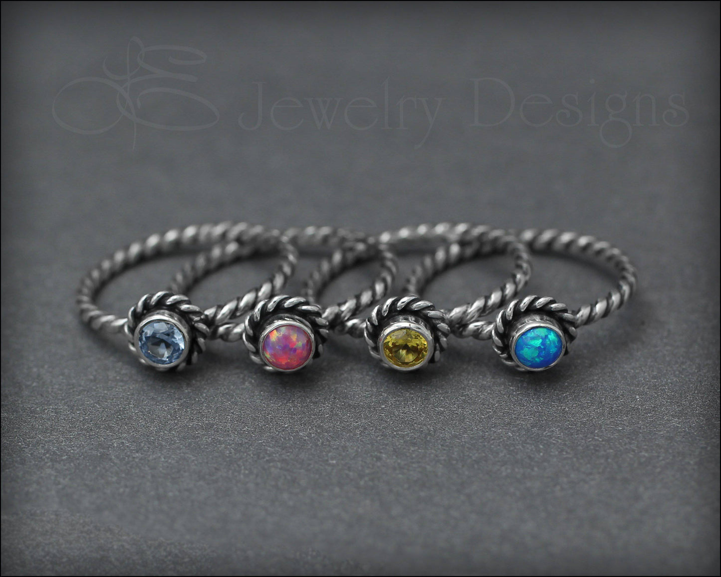 Twisted Rope Birthstone or Opal Ring - LE Jewelry Designs