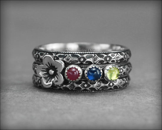 Floral Gemstone Ring Set - (choose # of stones) - LE Jewelry Designs