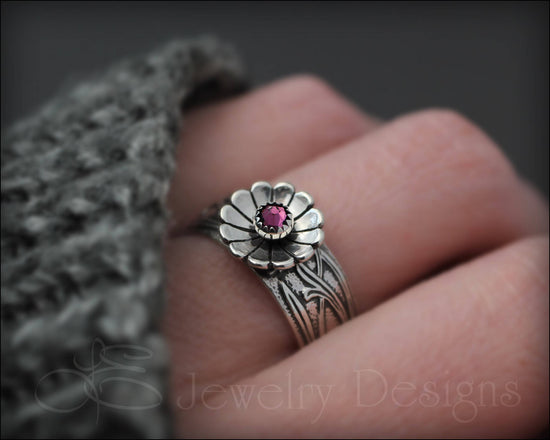 Load image into Gallery viewer, Wide Band Flower Birthstone Ring - LE Jewelry Designs

