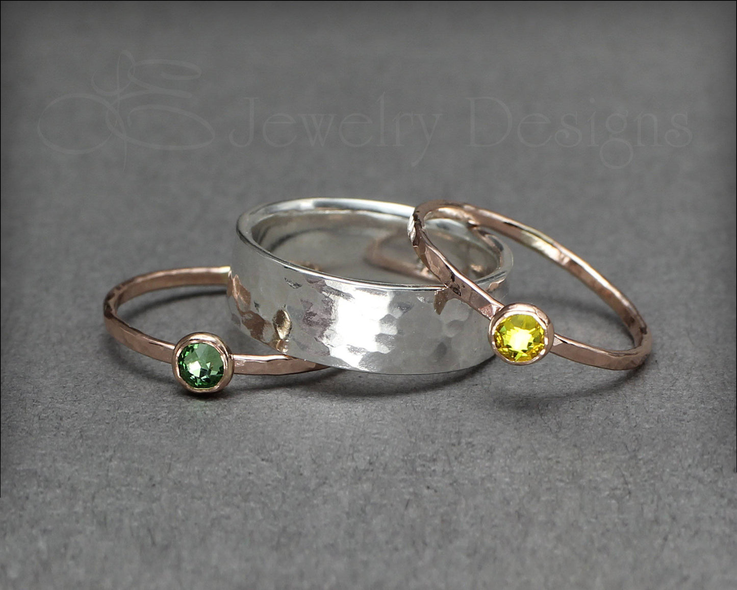 Wide Band Birthstone Ring Set - LE Jewelry Designs